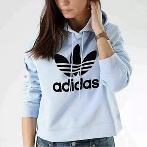 Adidas Women’s Cropped Hooded Long Sleeve Sweatshirt Periwinkle Blue Hoody XS